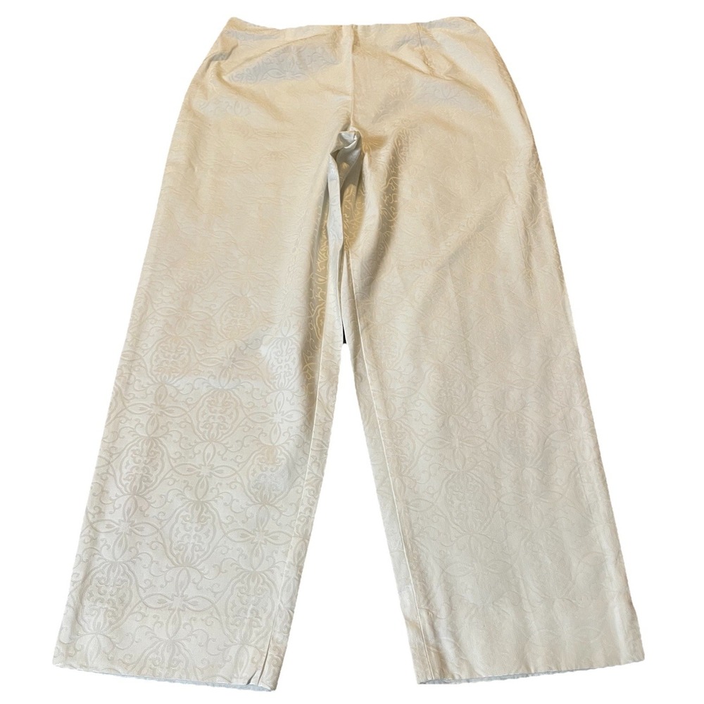 70s Jacquard Floral Crop Dress Pants Women's 8 White Wide Leg Career Minimalist